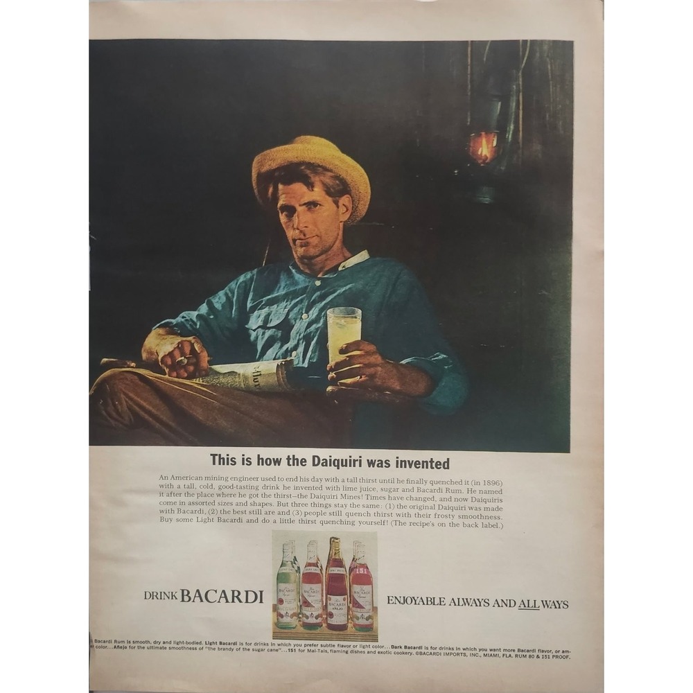 Bacardi Rum Magazine Ad 1960s Daiquiri Vintage Advertising 10x13